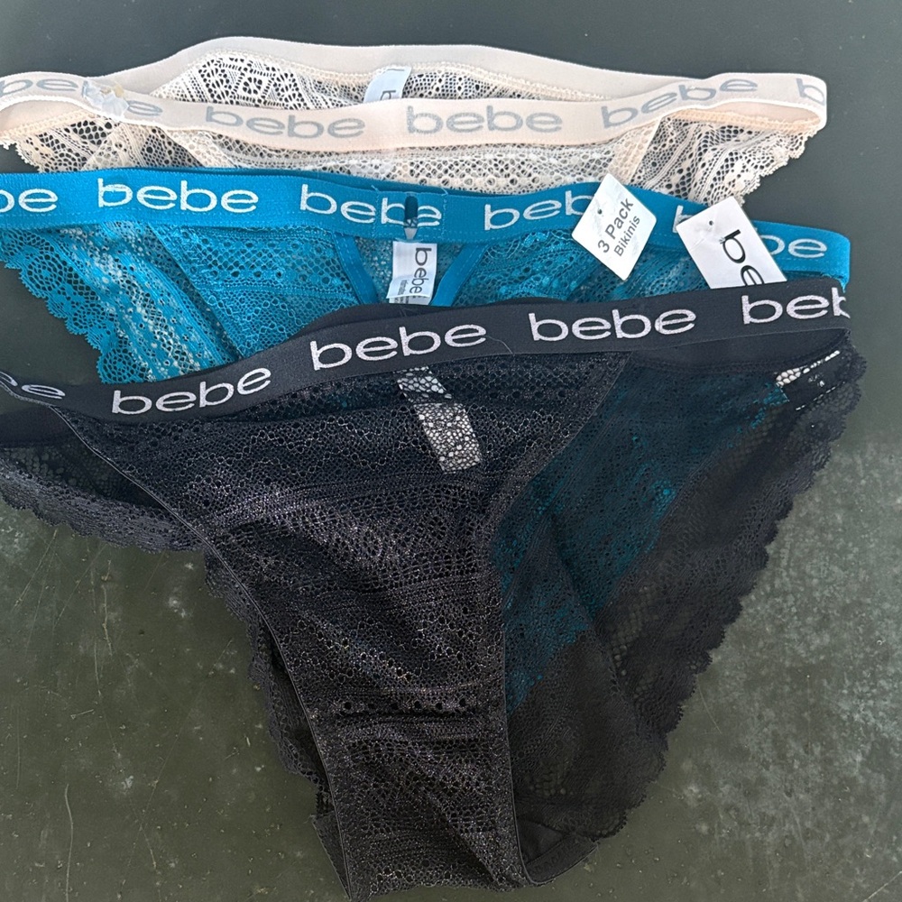 bebe Lace Bikini Panty Set - Black, Teal, Nude